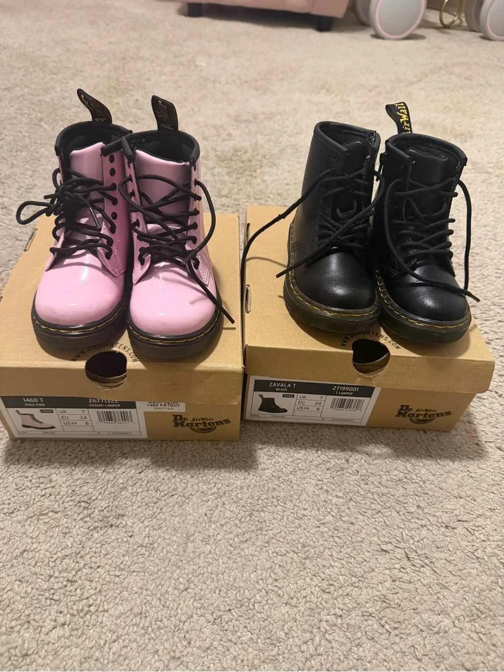 Dr. Martens Kids Pink and Black Leather Lace-Up Boots